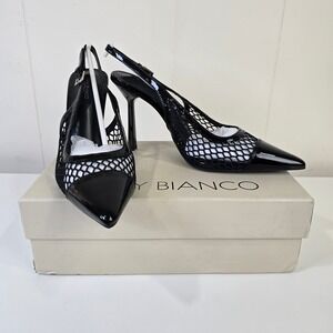 TONY BIANCO Geneva Black Mesh Pointed Toe Slingback Heels Size 8.5